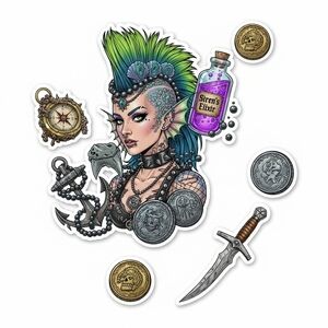 Dark Fantasy Siren Sticker Pack | Gothic Mermaid Punk Art | Vinyl Stickers